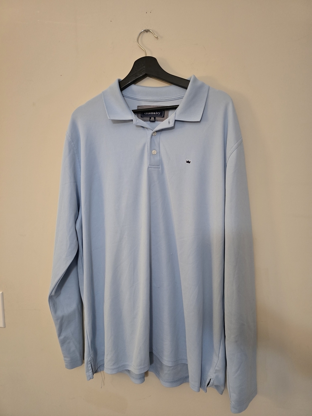 Men's Big And Tall Long-Sleeve Basic Polo Shirt - Light Blue Size XXL